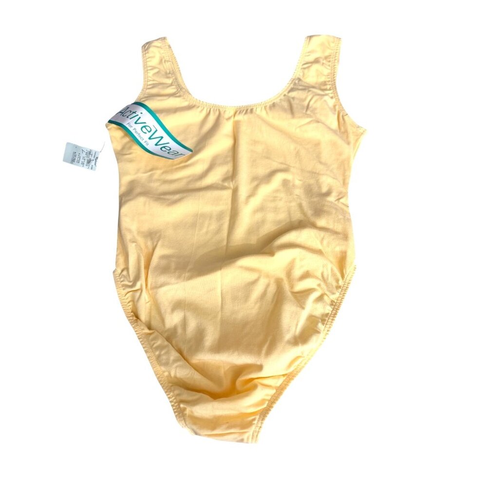 VTG 90s ActiveWear Bodysuit Leotard L Yellow NWT Made in USA Balletcore Retro - Picture 2 of 5